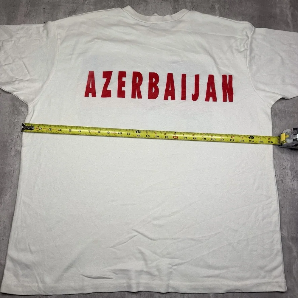 Vintage Flag of Azerbaijan White T-Shirt Size XL Success Made In USA Two Sided